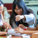 Three students practice design, communication and teamwork in the annual Engineering Dean's Undergraduate Challenge at UC Davis. In addition to placing among the top 10 public universities in U.S. News Best Colleges rankings, the campus has been named among the most innovative universities. (Cody Duty/UC Davis)